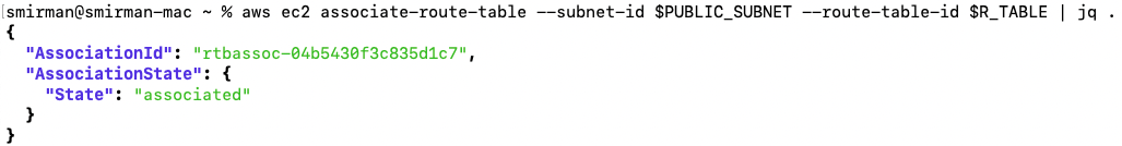 Route Table association output